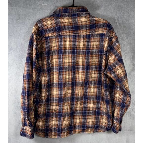 VTG 1960-70s Sears Kings Road Wool Plaid Flannel Shirt Brown & Blue Sz XL - Picture 2 of 9